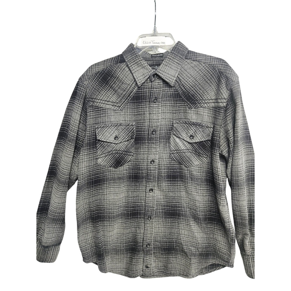 Cody James Mens Large Grey Black Plaid Western Button Up Flannel Shirt Regular